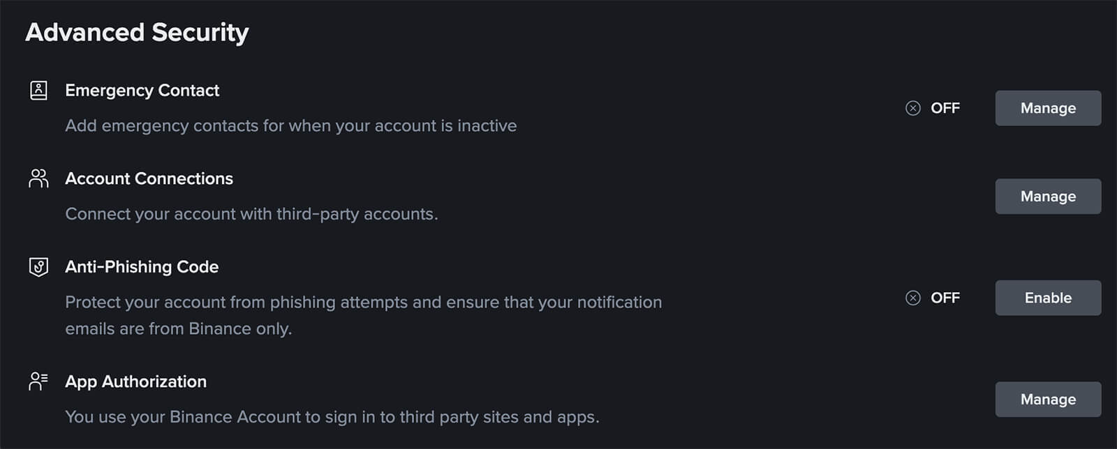Security settings