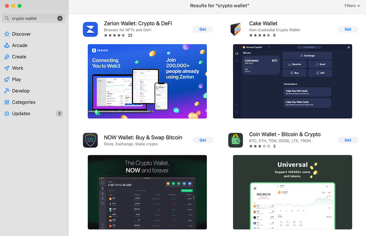 Crypto wallets in appStore