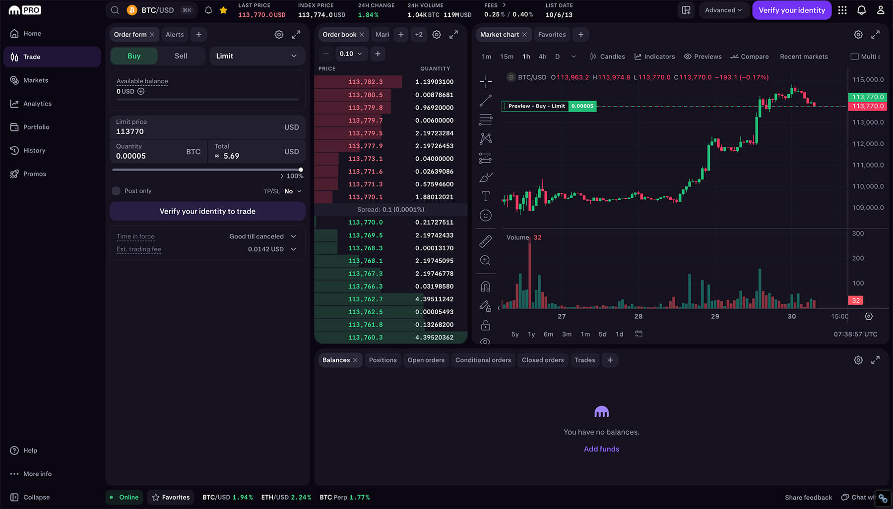 Kraken trading terminal