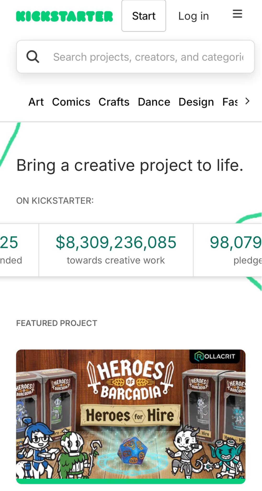 Interface do Kickstarter