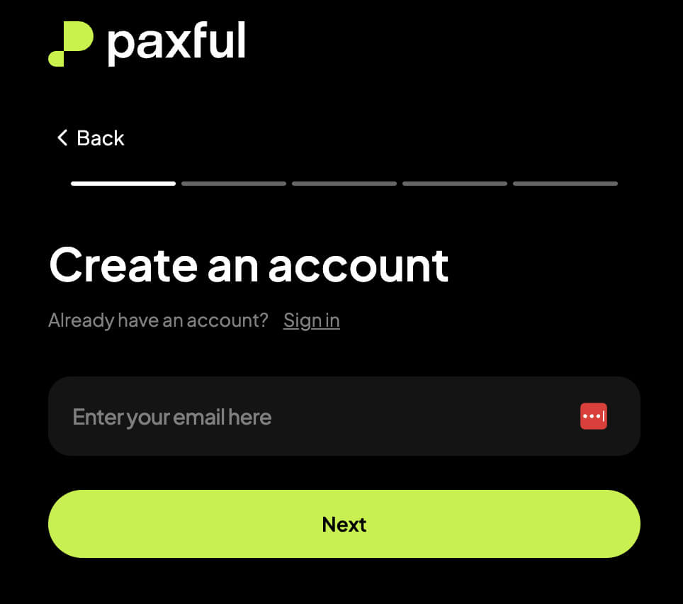 paxful signup page