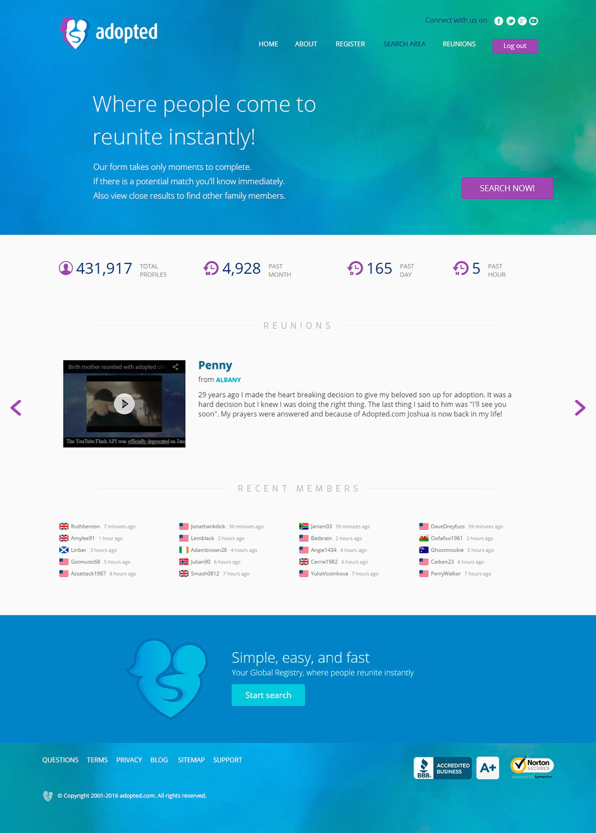 Adopted allows people to find other families members - Business project - Web-design - Merehead Development