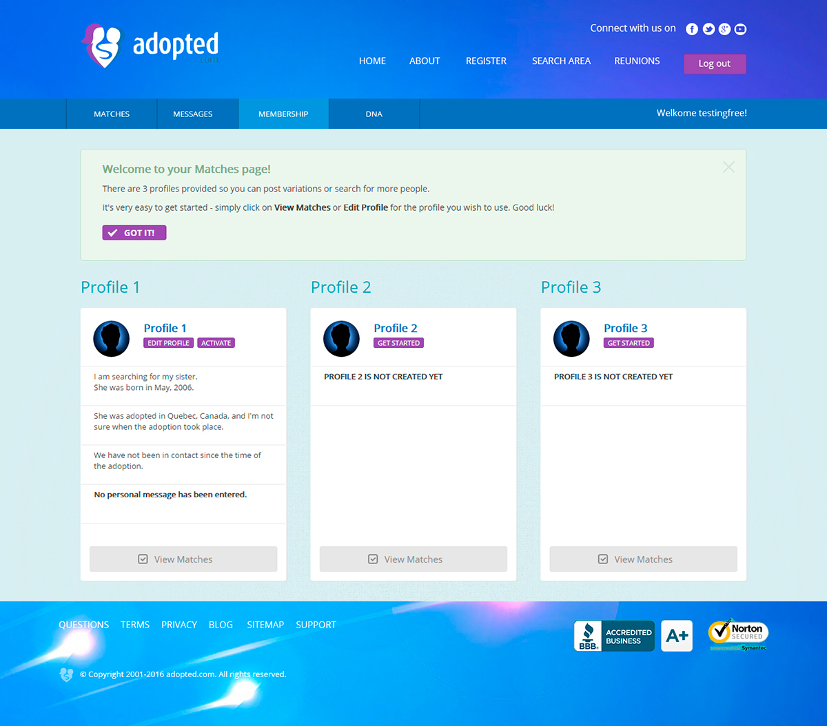 Adopted allows people to find other families members - Business project - Web-design - Merehead Development