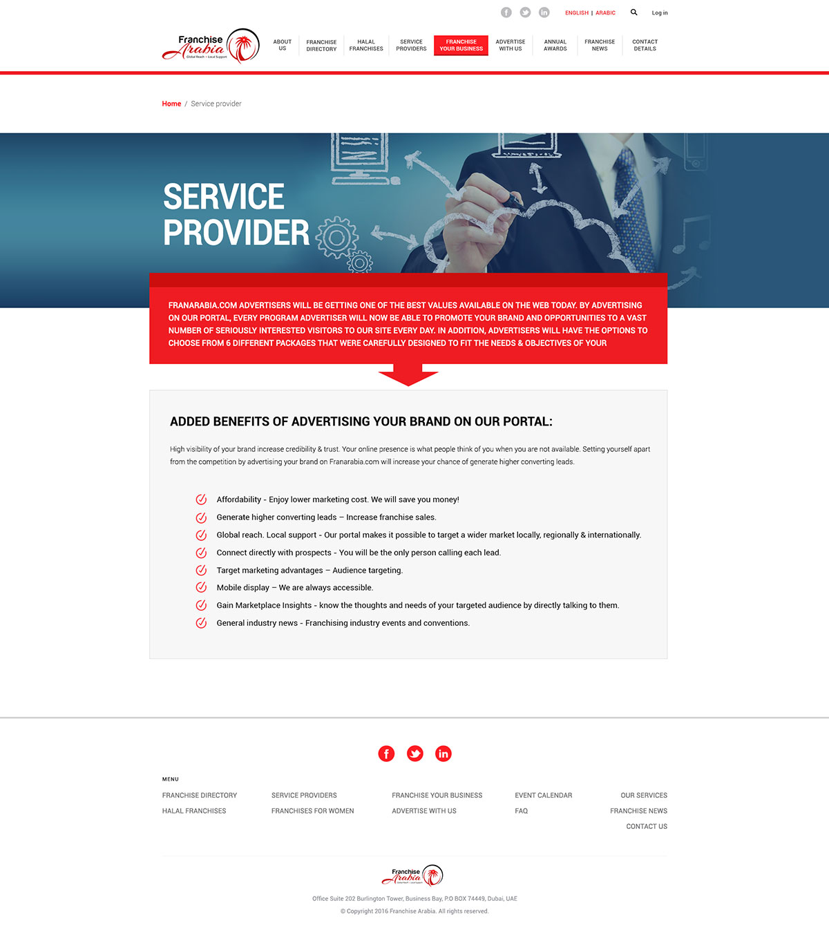 Franchise Arabia - Business project - Web-development - Merehead Development