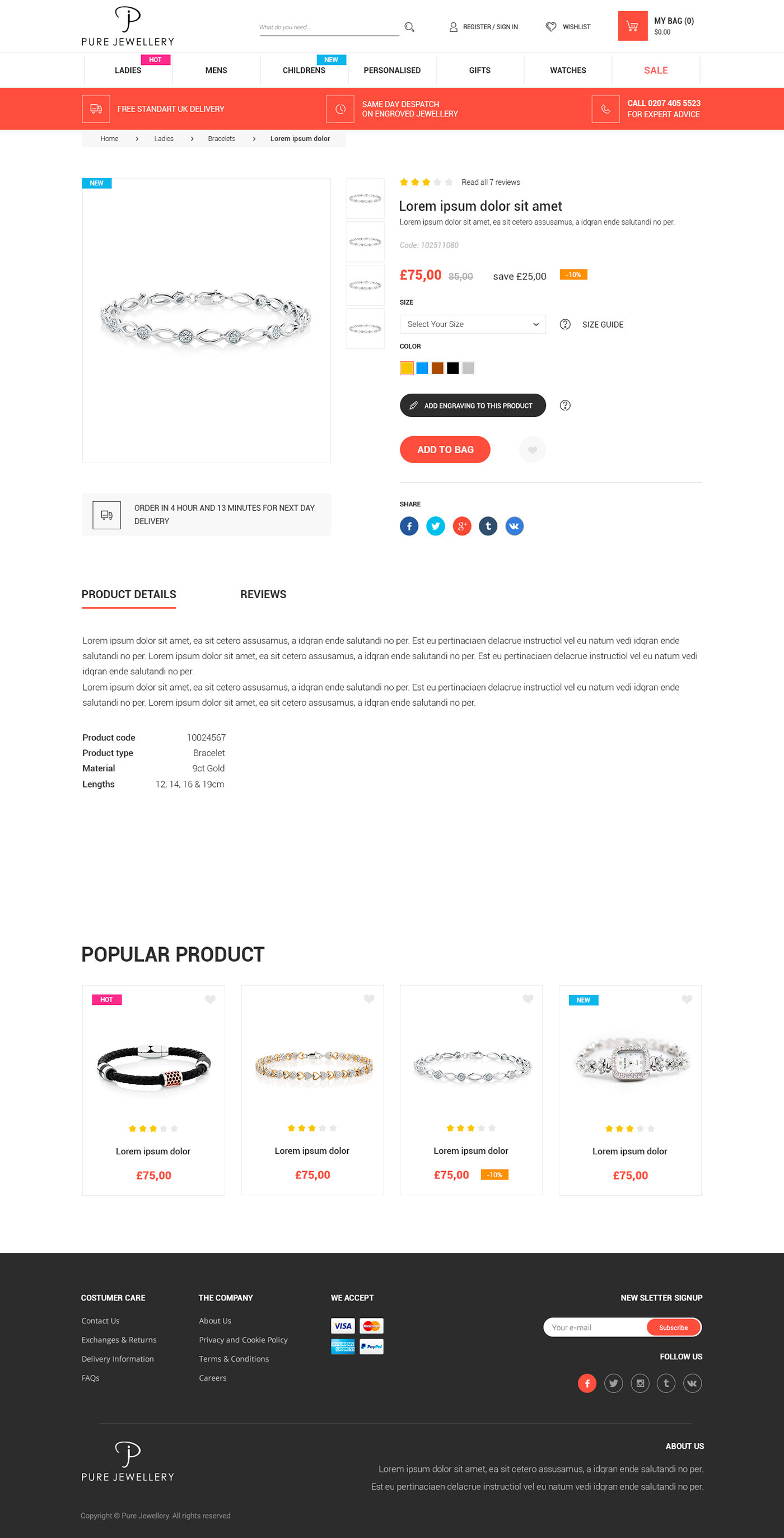 Pure Jewellery - E-commerce project - Web-Design - Merehead Development