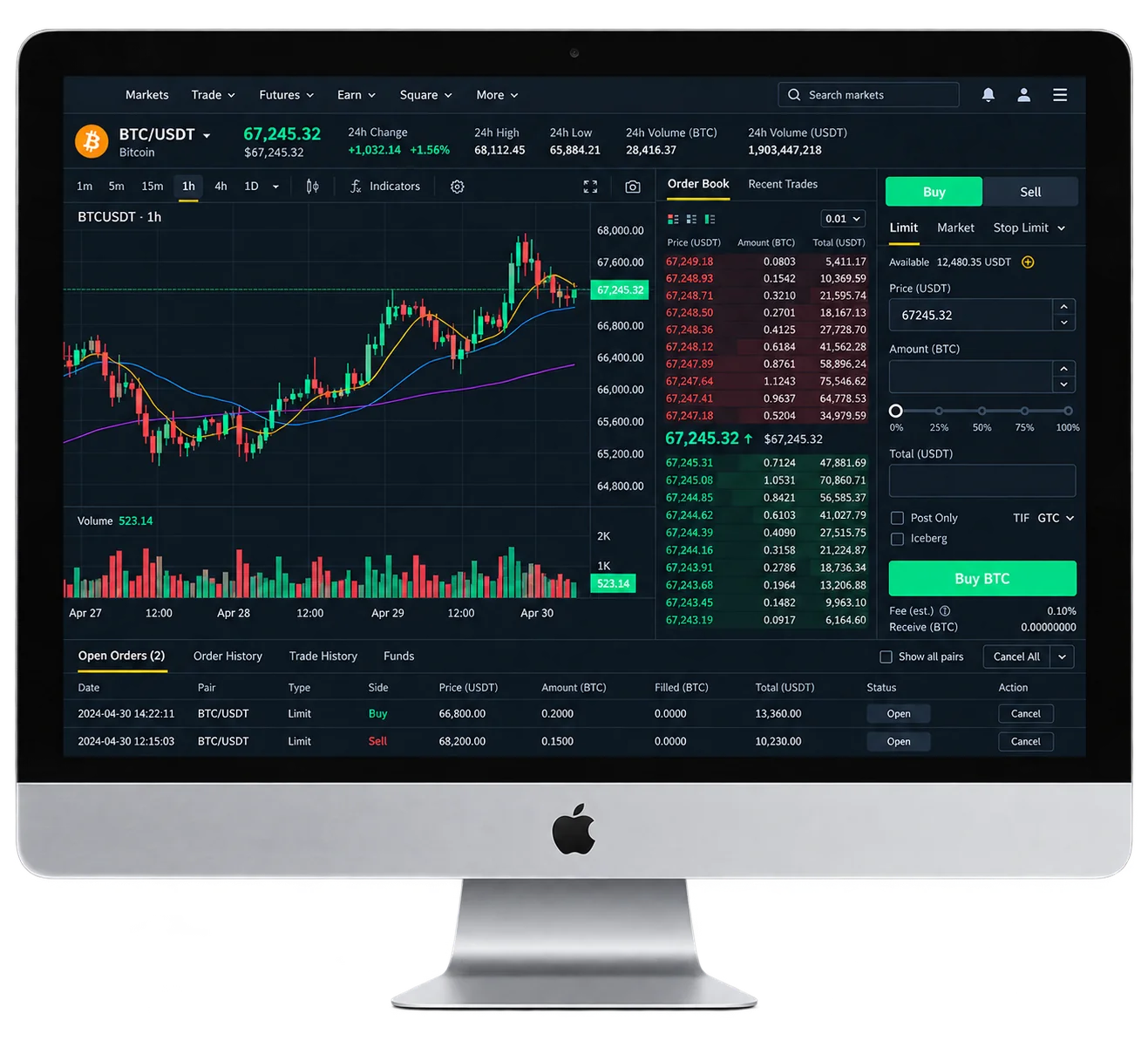 Computer desktop con un terminale di trading crypto